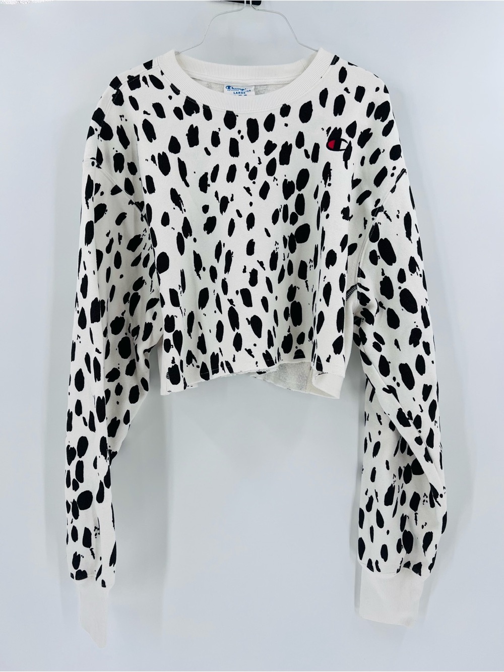 Champion Reverse Weave Dalmatian Print Cropped Sweatshirt large - Picture 3 of 12